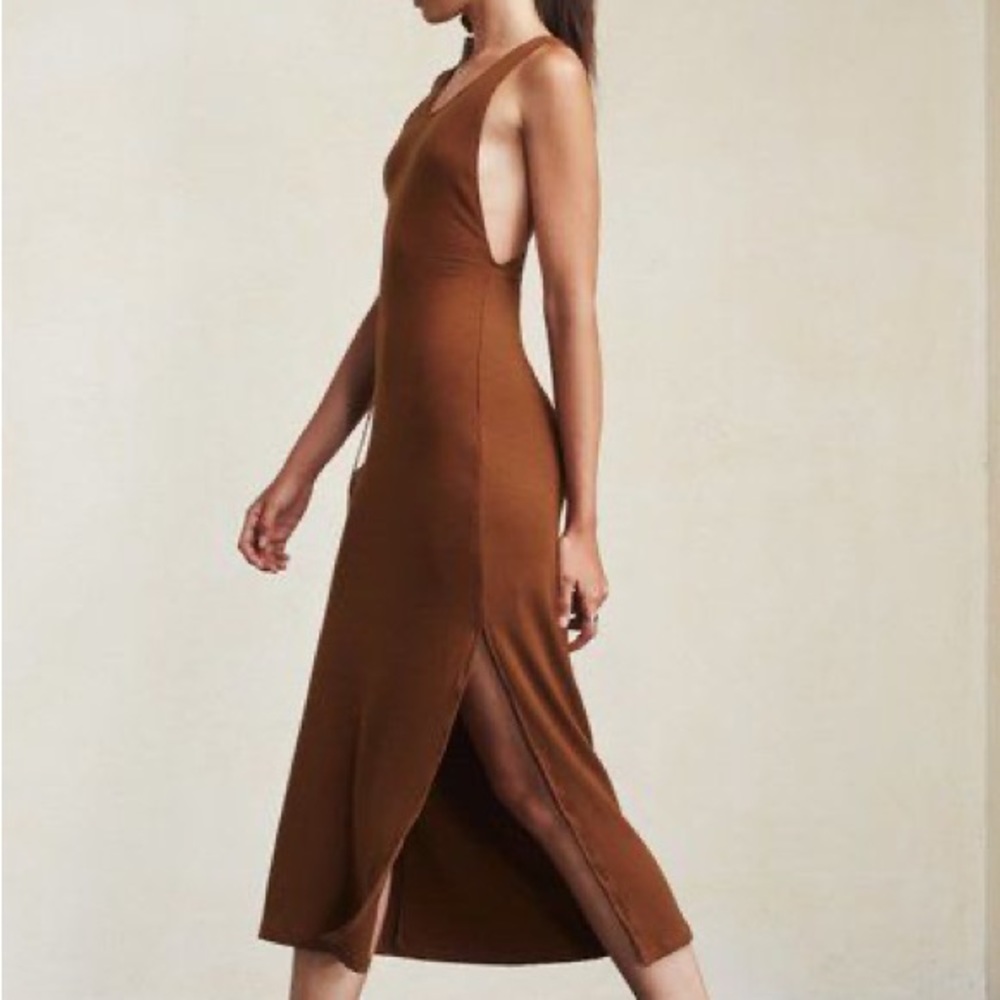 Reformation Diletta Brown Ribbed Midi Knit Dress